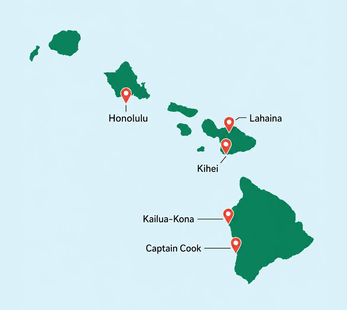 Map showing locations of Black Rock Pizza in Hawaii