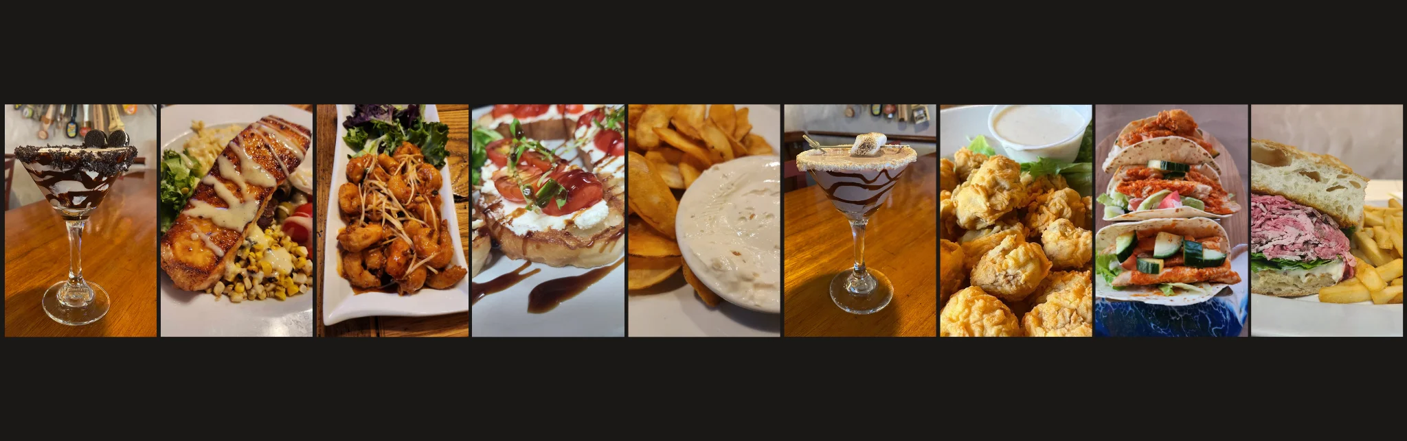 Variety of global dishes including tacos and desserts