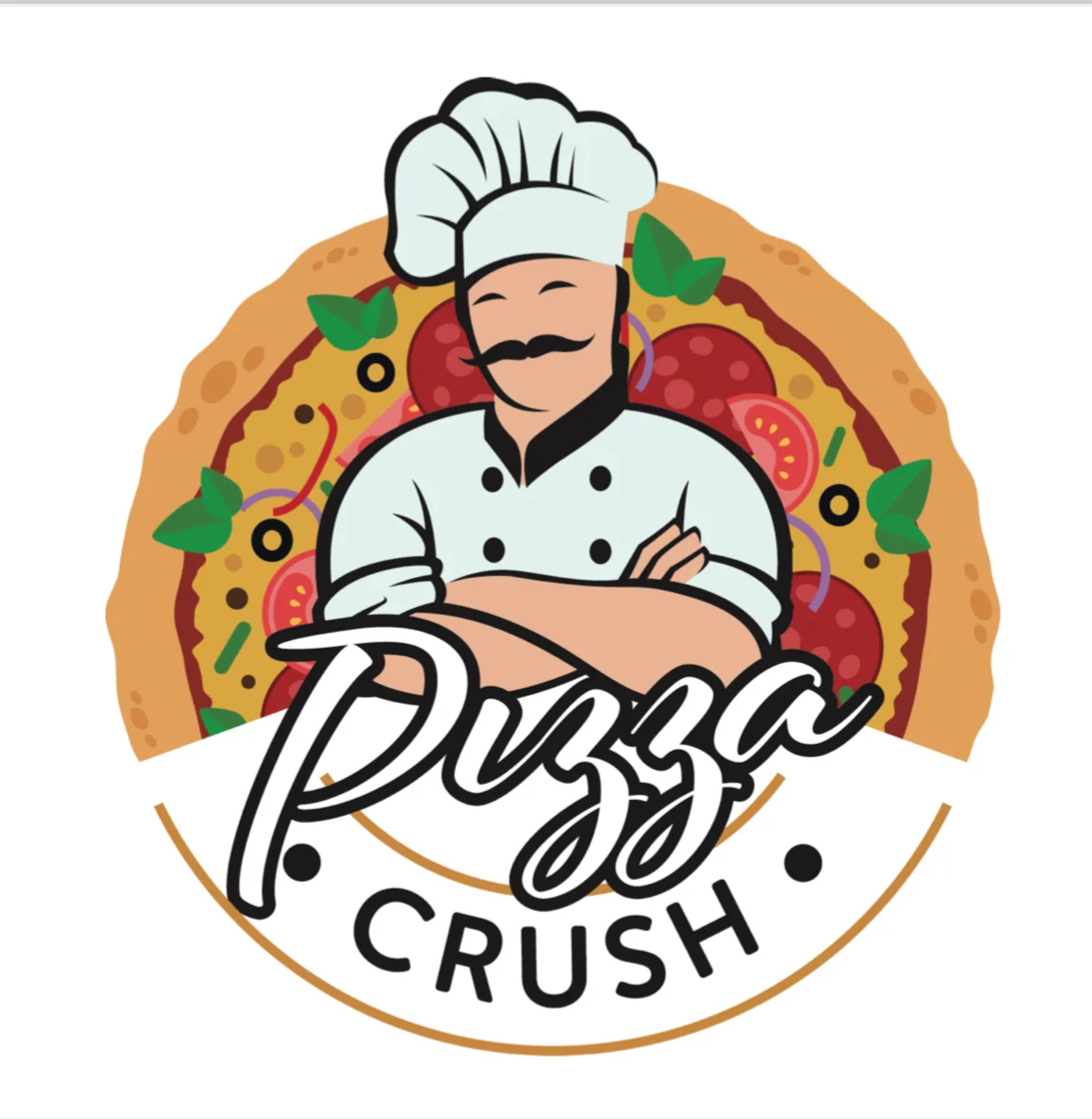 Chef logo for a pizza restaurant named Pizza Crush