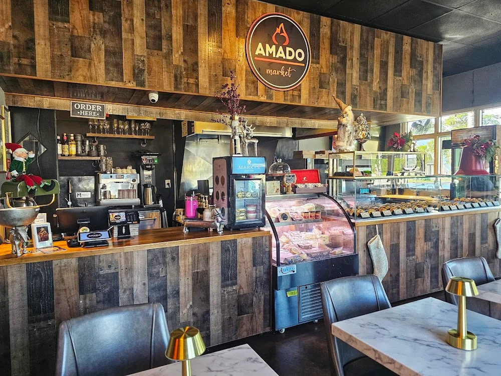 Cozy restaurant interior with wooden decor and display cases