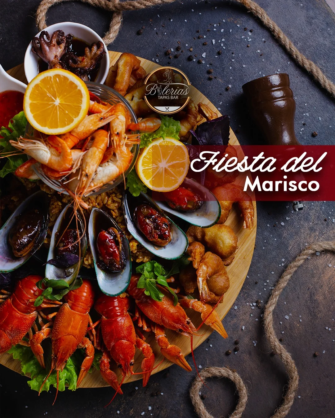 Seafood platter featuring shrimp and mussels
