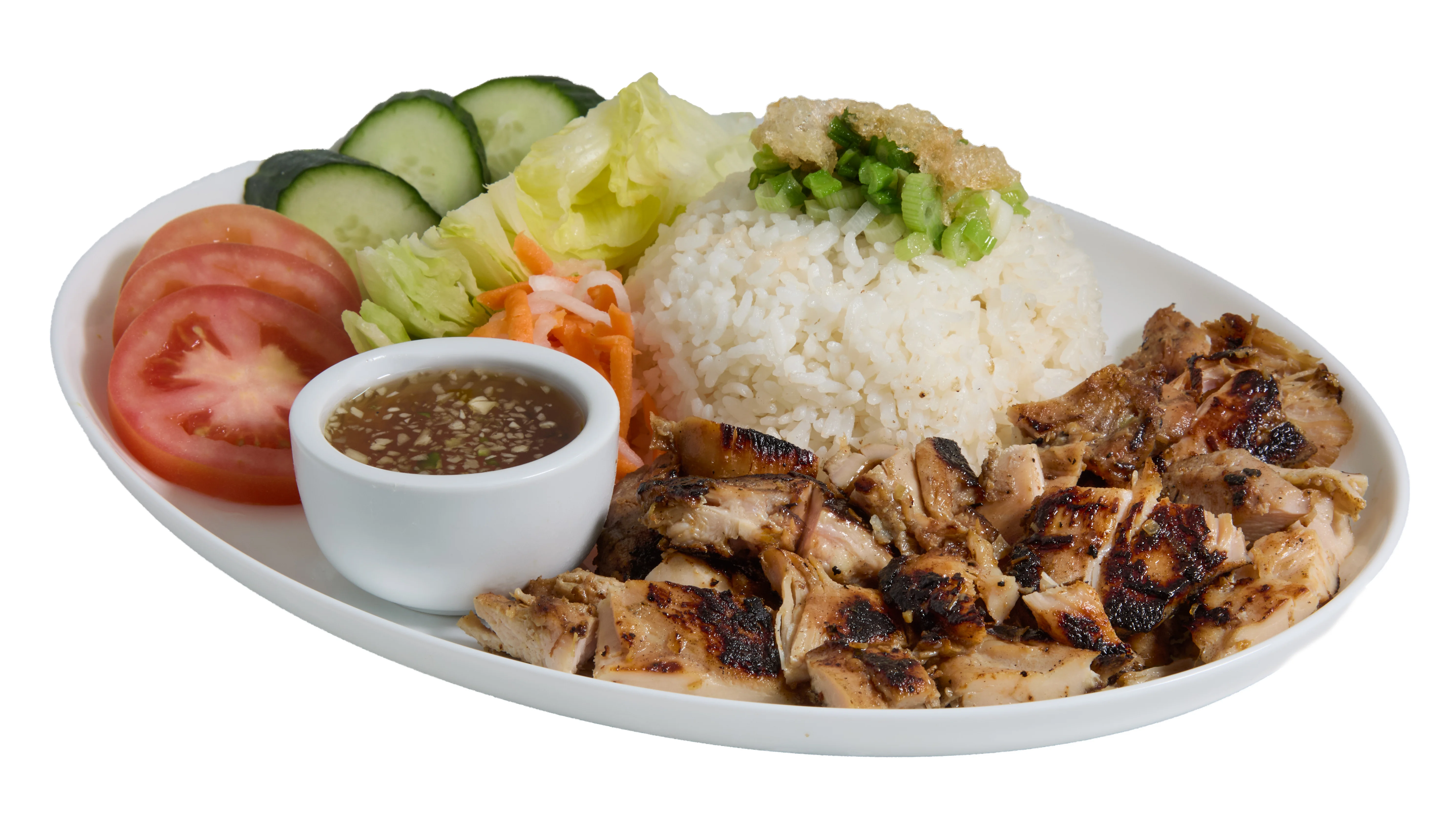 Grilled chicken dish served with vegetables on a plate