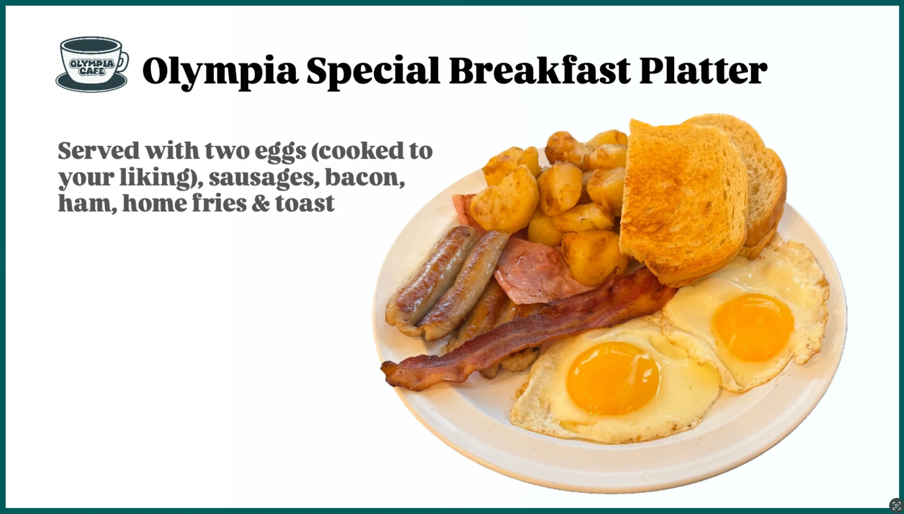 Classic American breakfast platter with eggs and meats