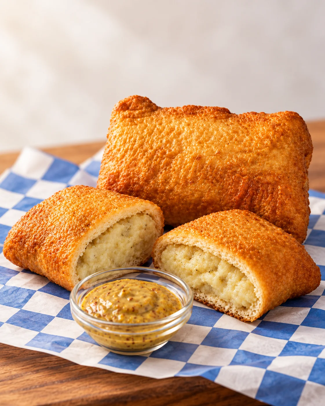 Gabila’s potato knish grilled and served with spicy mustard at nosh NY bagels, a classic New York Jewish deli favorite.
