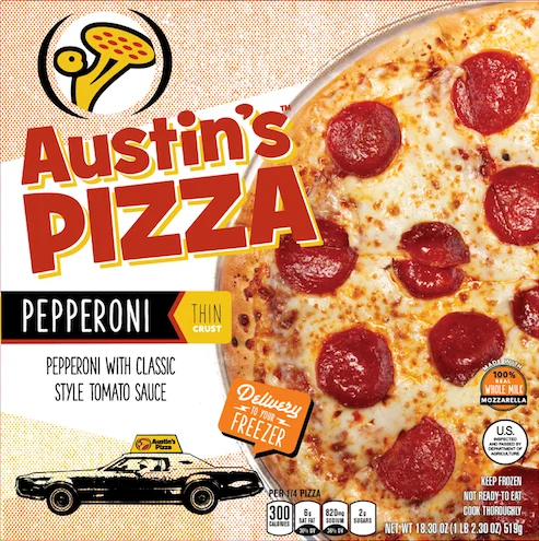 Thin crust pepperoni pizza from Austin's Pizza