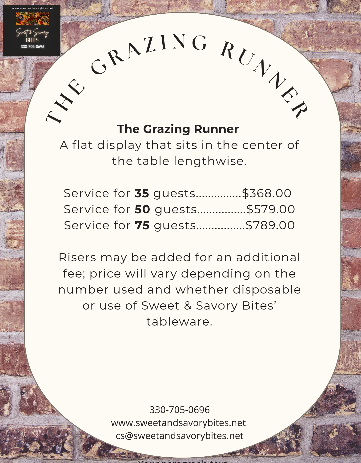 Grazing display setup for events with pricing details