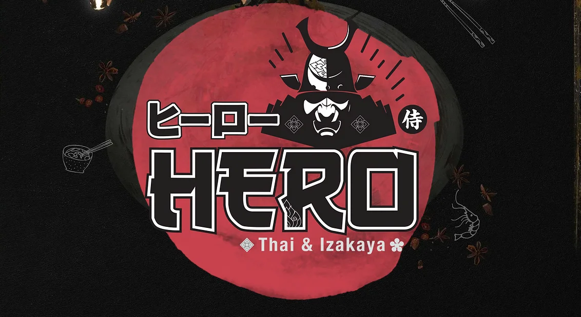Logo of HERO Thai & Izakaya featuring a samurai design