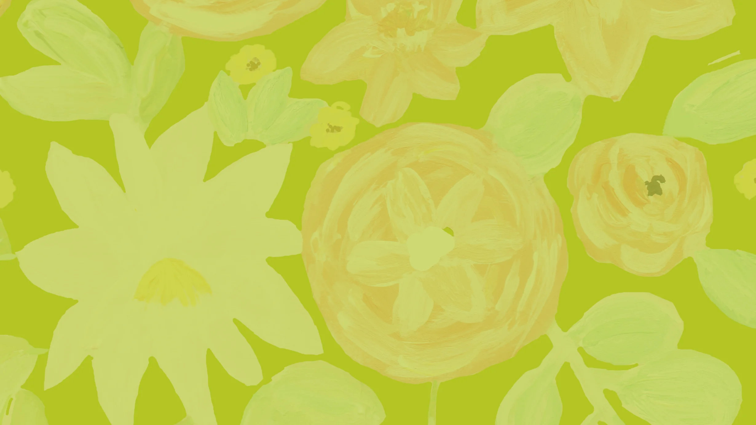 Vibrant floral pattern with yellow flowers on a bright green background