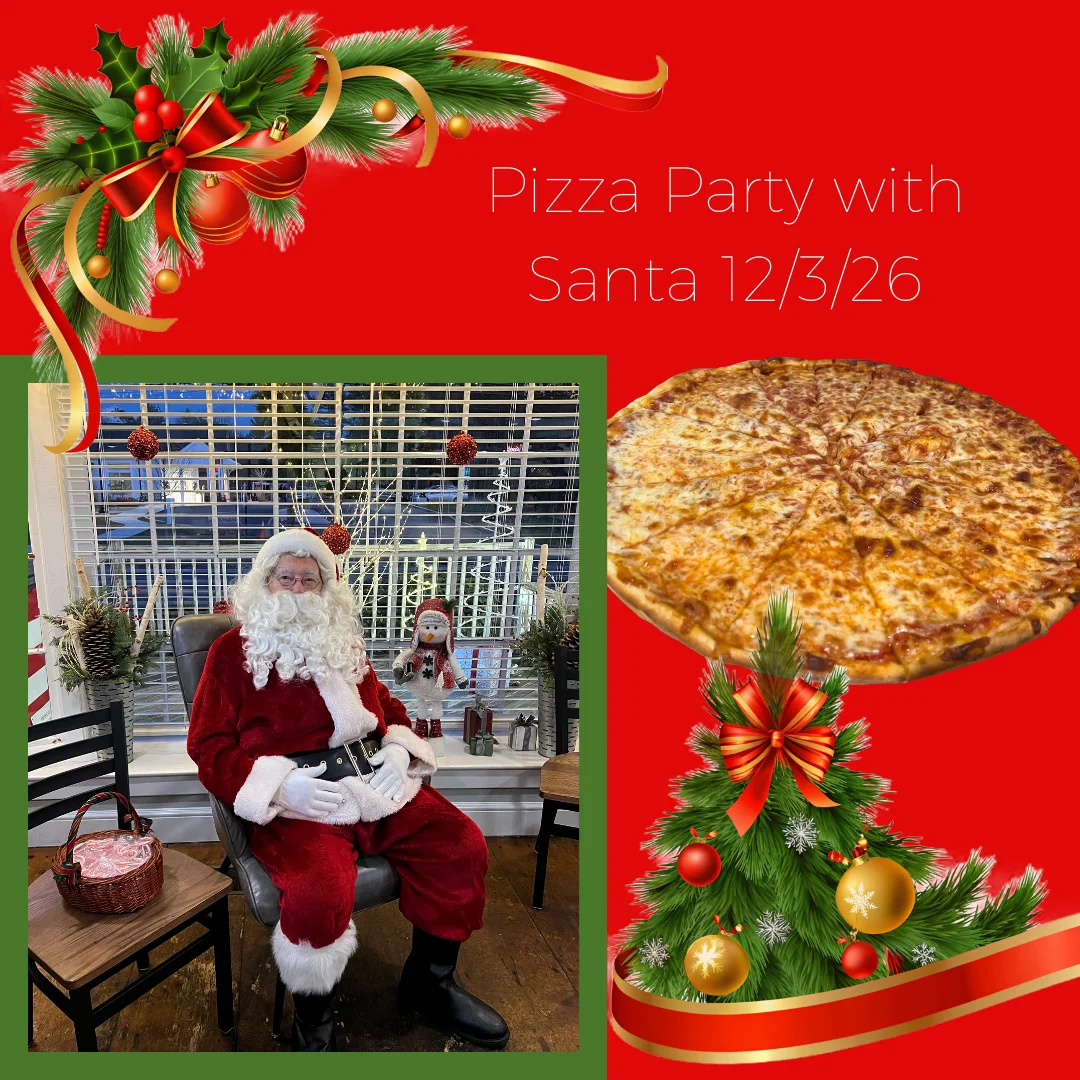 Festive pizza party with Santa Claus in a cozy restaurant setting