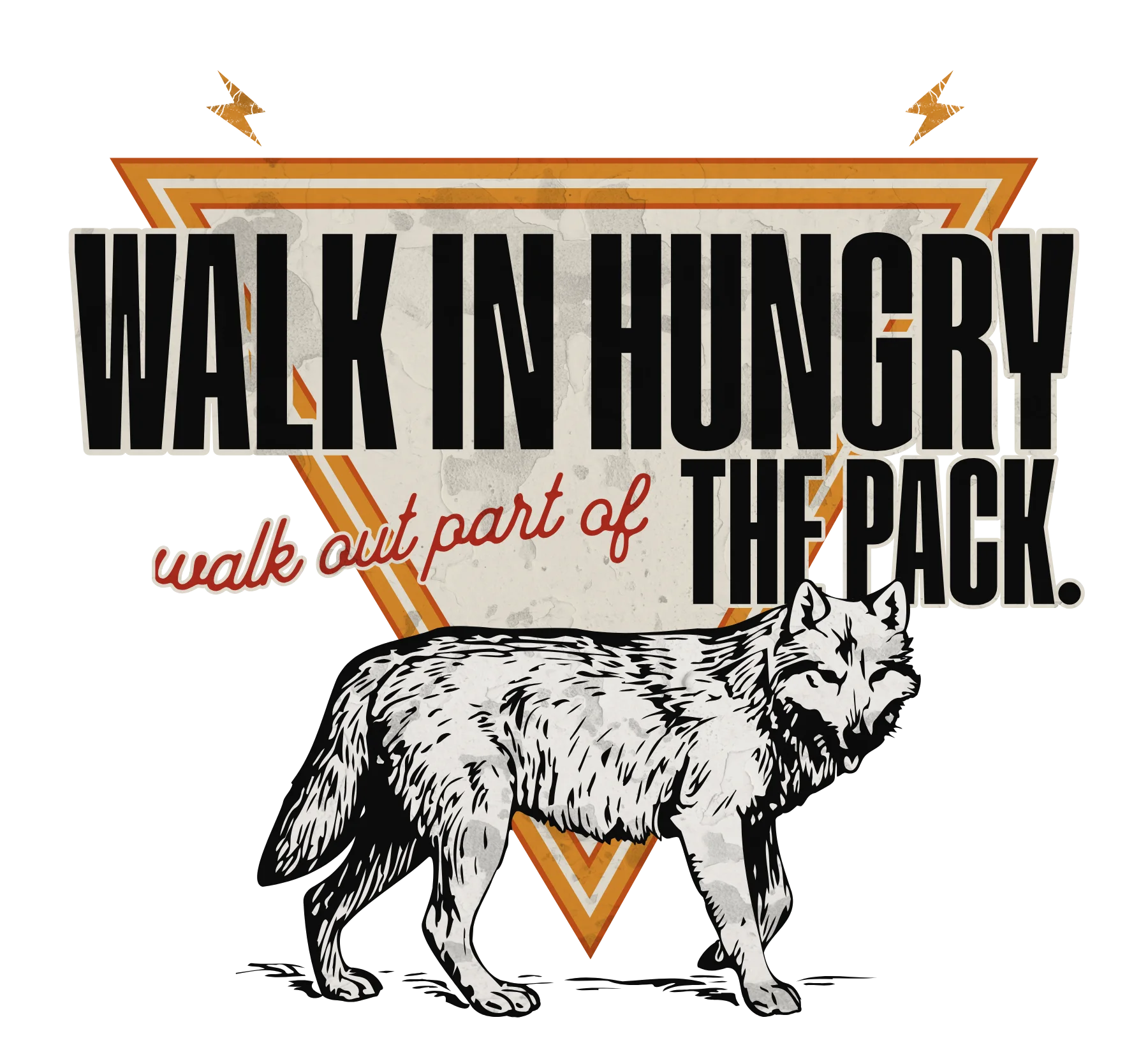 Vintage graphic with wolf and motivational quote