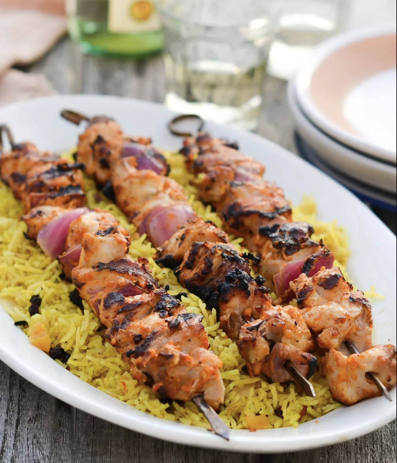 Ground Chicken Skewer on Rice & Vegetables