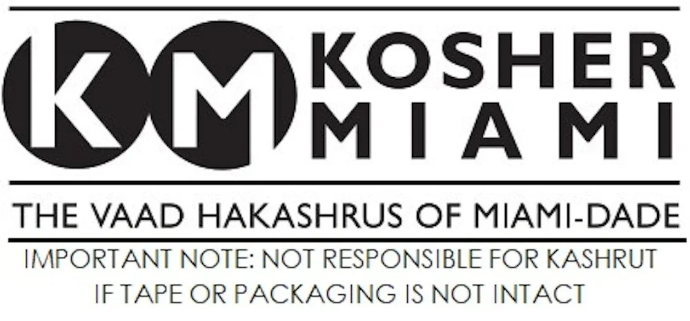Kosher Miami certification logo with important kashrut note