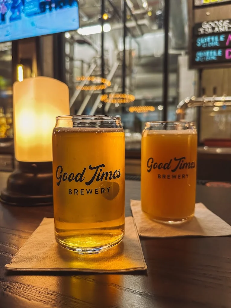Craft beers served at Good Times Brewery in a cozy bar setting