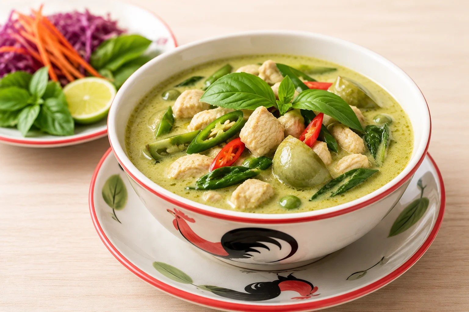Thai green curry with chicken and fresh herbs