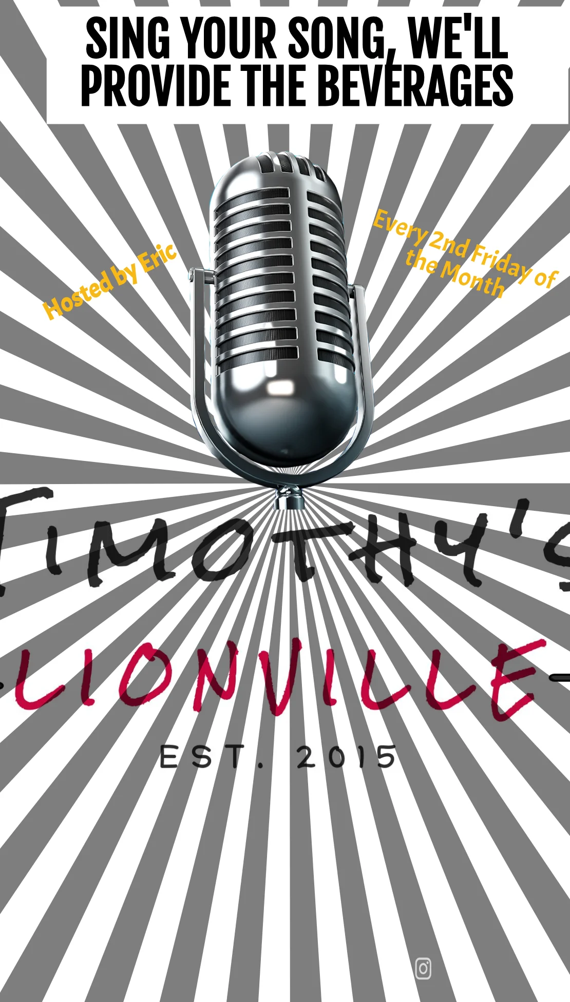 Restaurant live music event poster with vintage microphone and bold typography