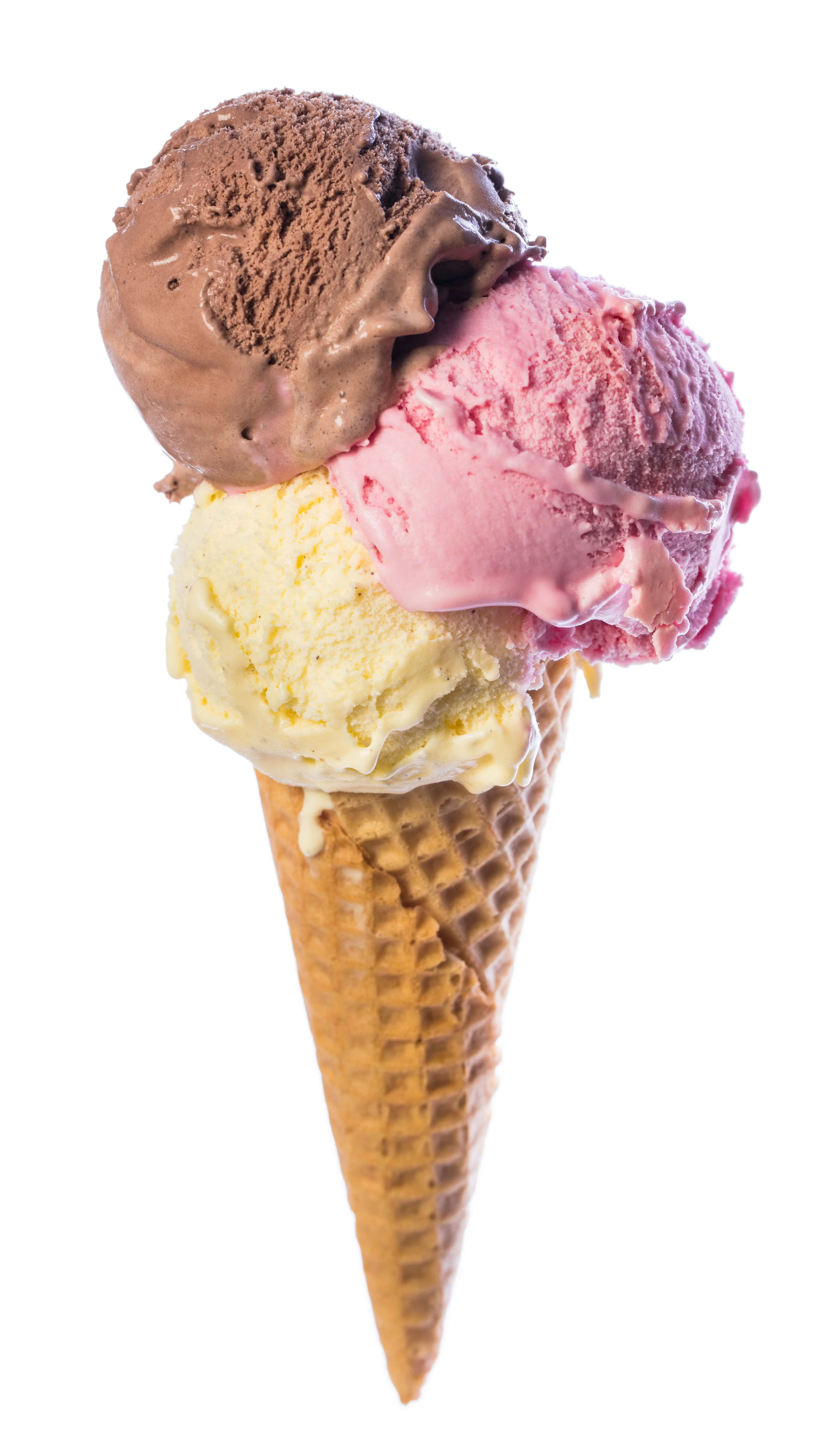Classic ice cream cone with three scoops