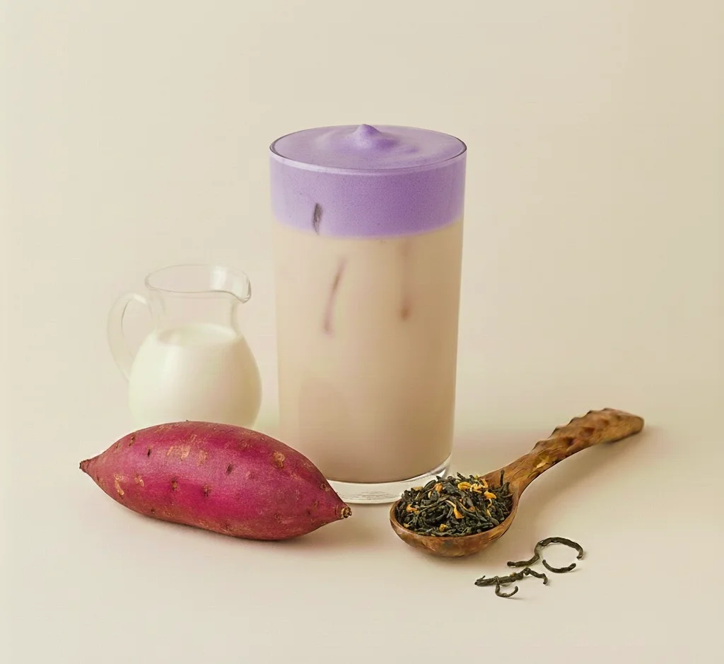 Purple sweet potato latte with milk