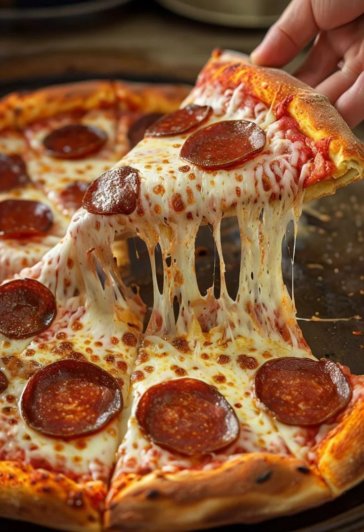Delicious pizza topped with pepperoni and fresh ingredients