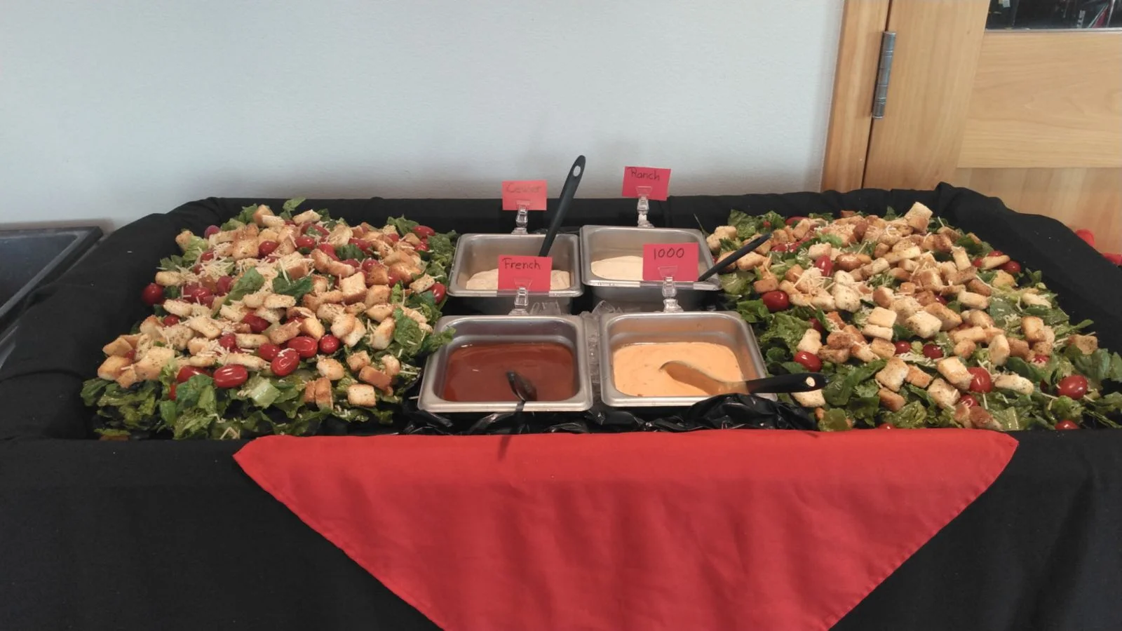 Fresh garden salad with croutons and assorted dressings