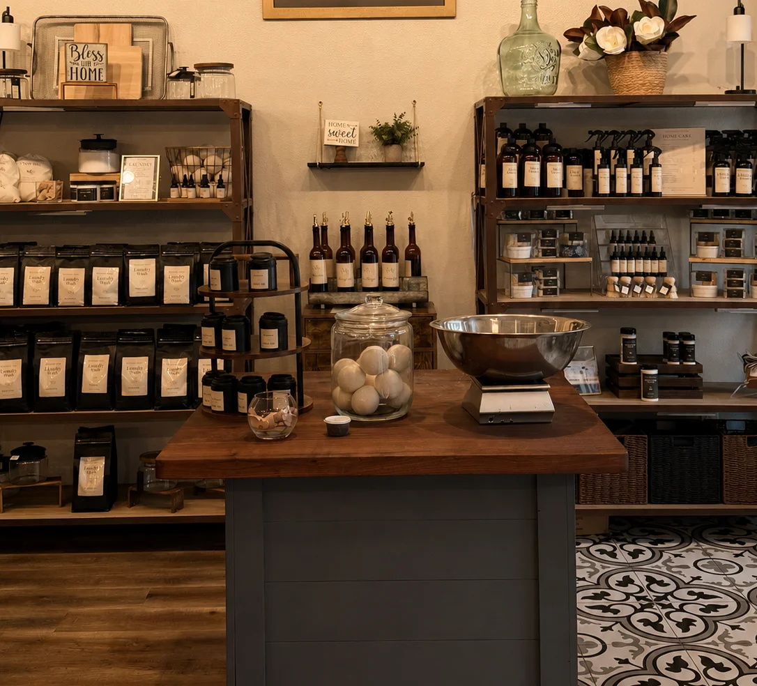 Ritual Lab workspace inside Magnolia Ritual where guests create handcrafted bath and body products.