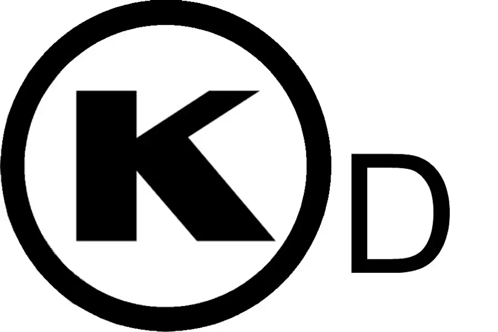 Stylized logo featuring a bold letter K and D in a circular design