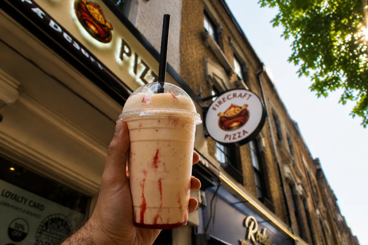 Strawberry milkshake from Firecraft Pizza