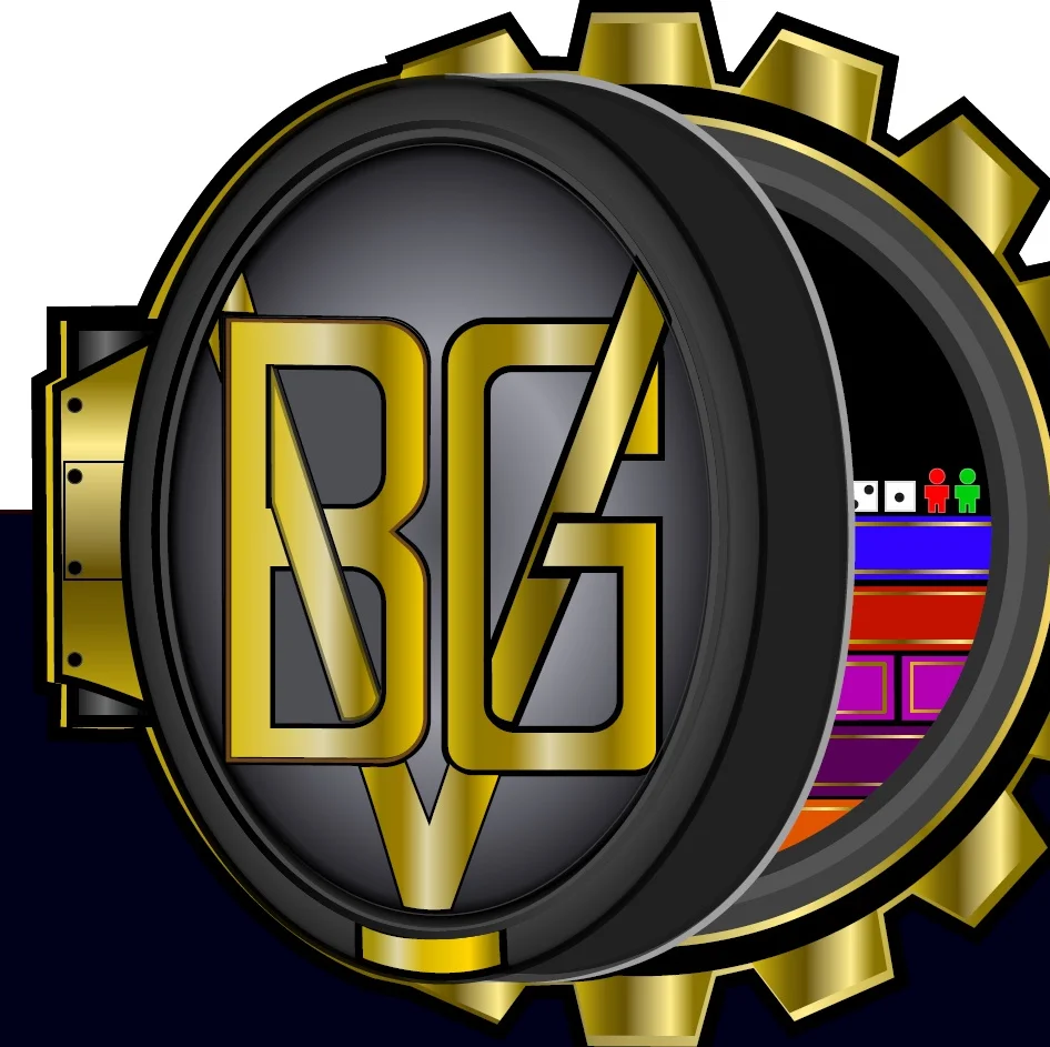 Stylized logo featuring gears and initials BG