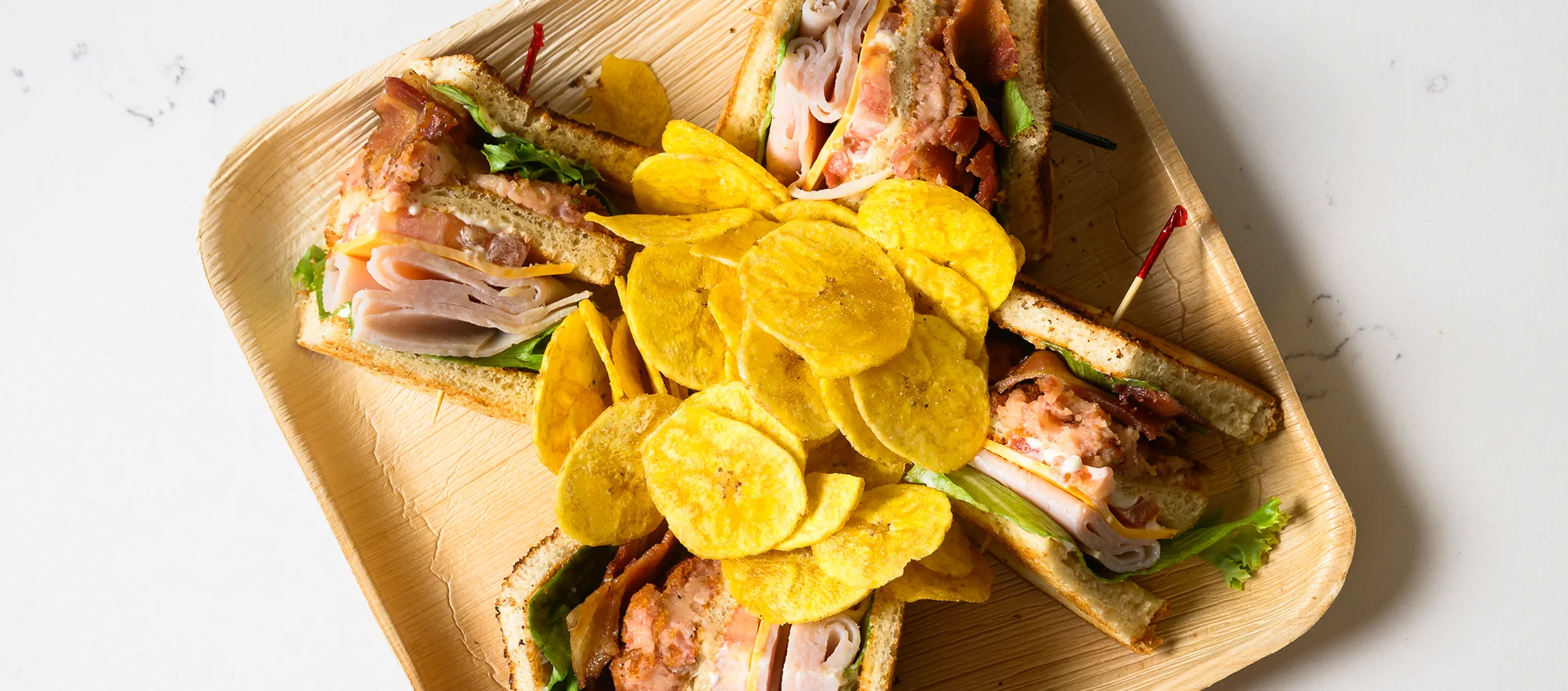 Classic Cuban sandwich with plantain chips