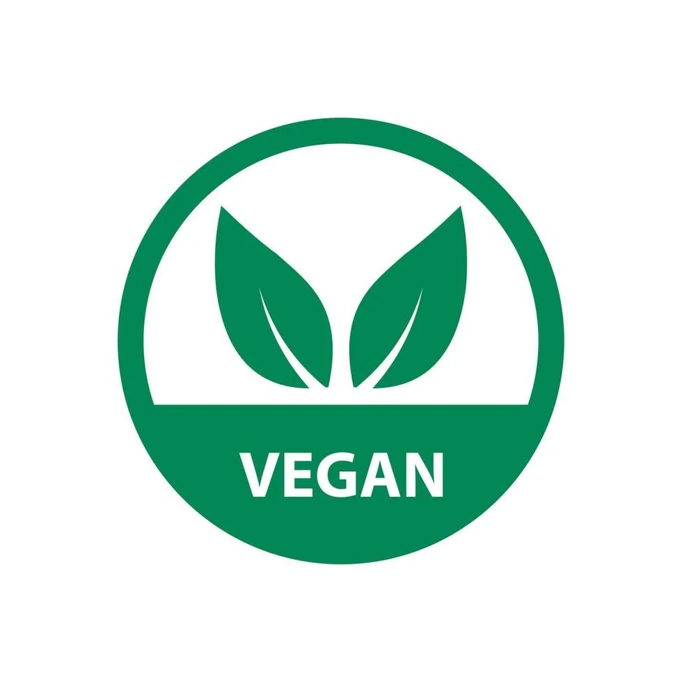 Vegan certification logo with green leaves