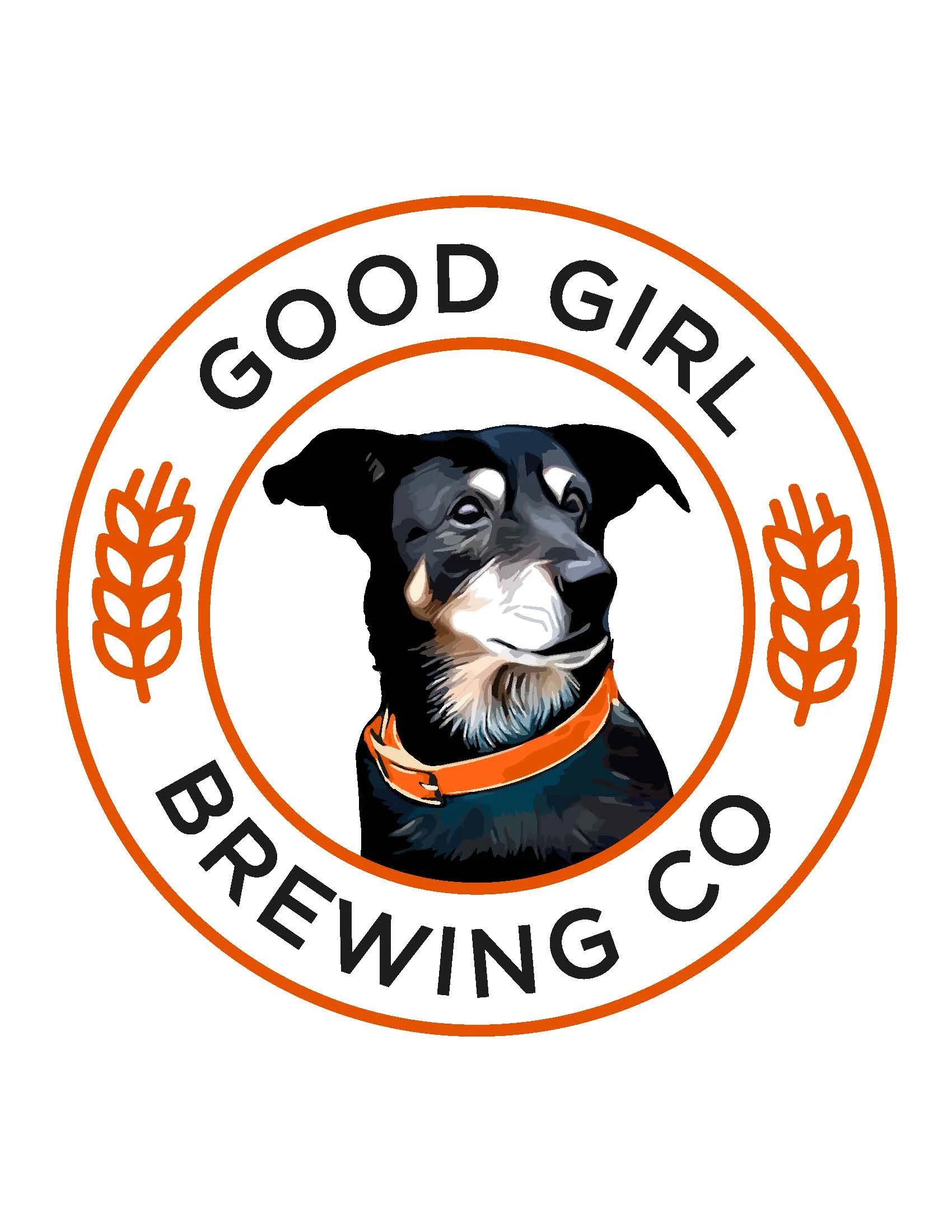 Logo of Good Girl Brewing Co featuring a dog illustration