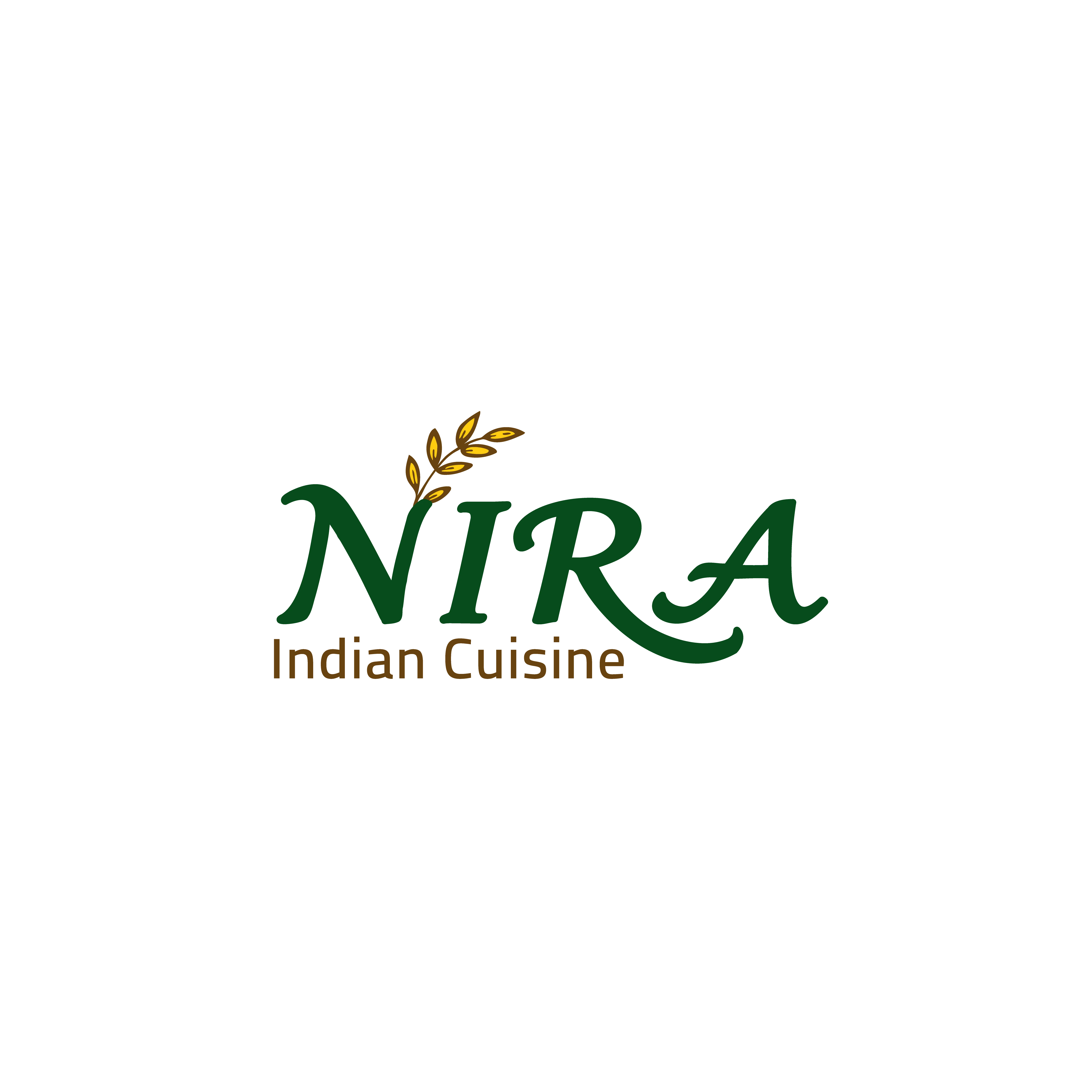 NIRA Indian Cuisine logo with elegant design and wheat motif