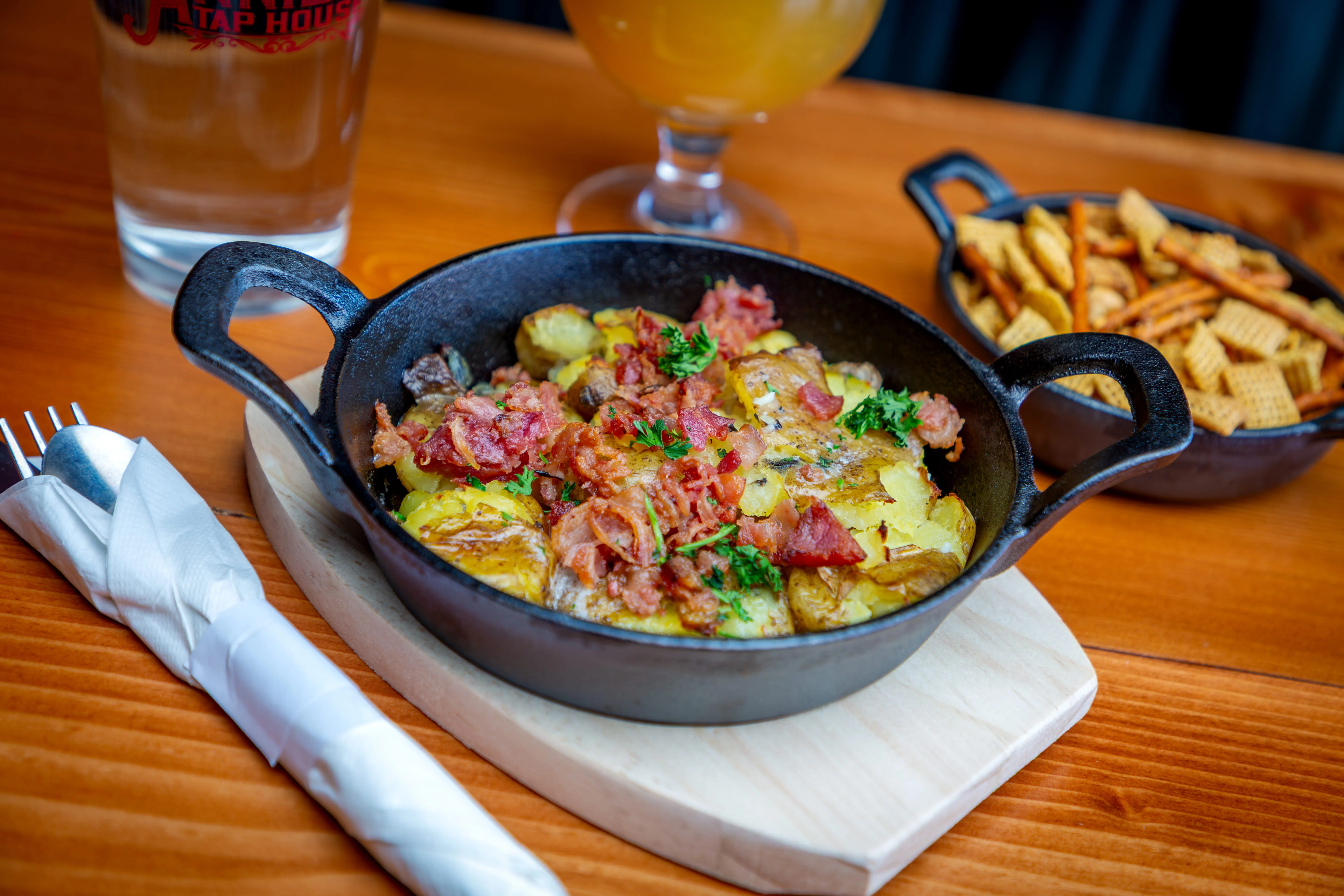 Loaded potato skins with bacon and herbs