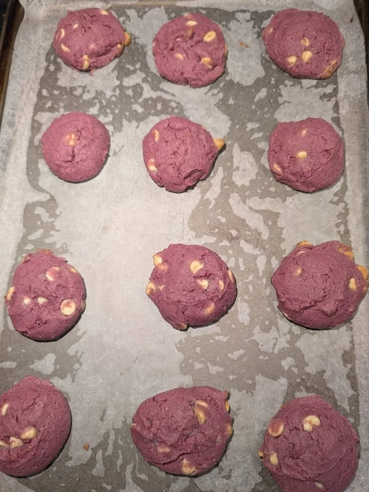 Purple sweet potato cookies with white chocolate chips