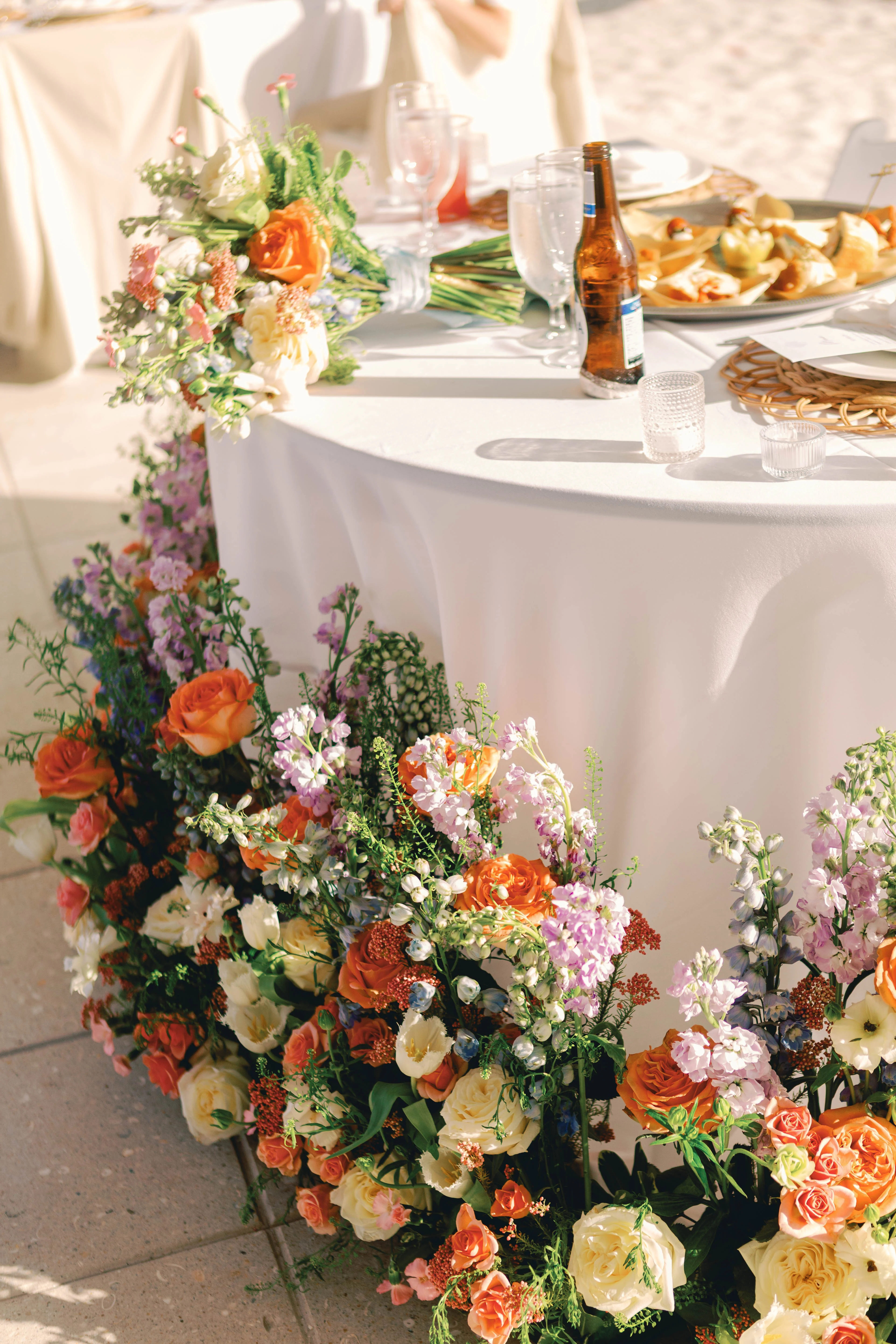 Elegant wedding table adorned with floral arrangements