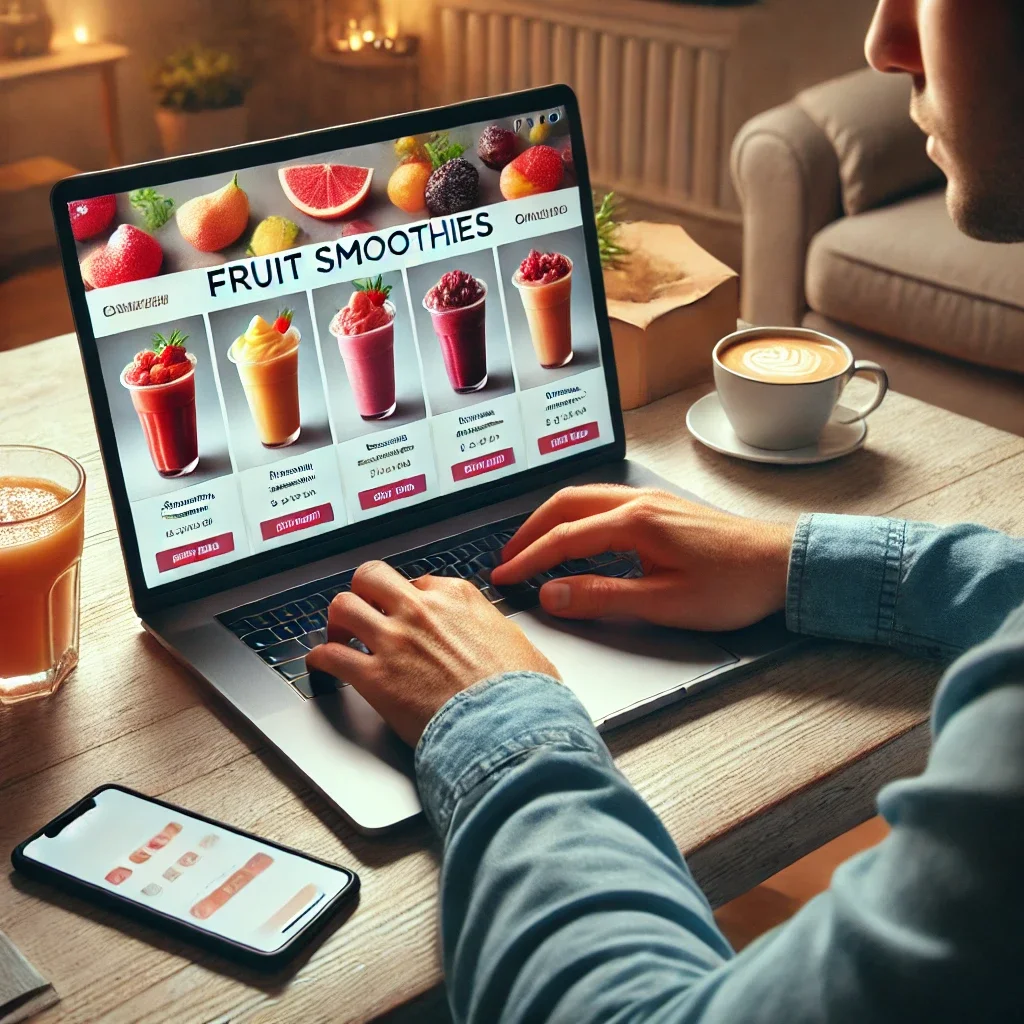 Fruit smoothie menu displayed on a laptop