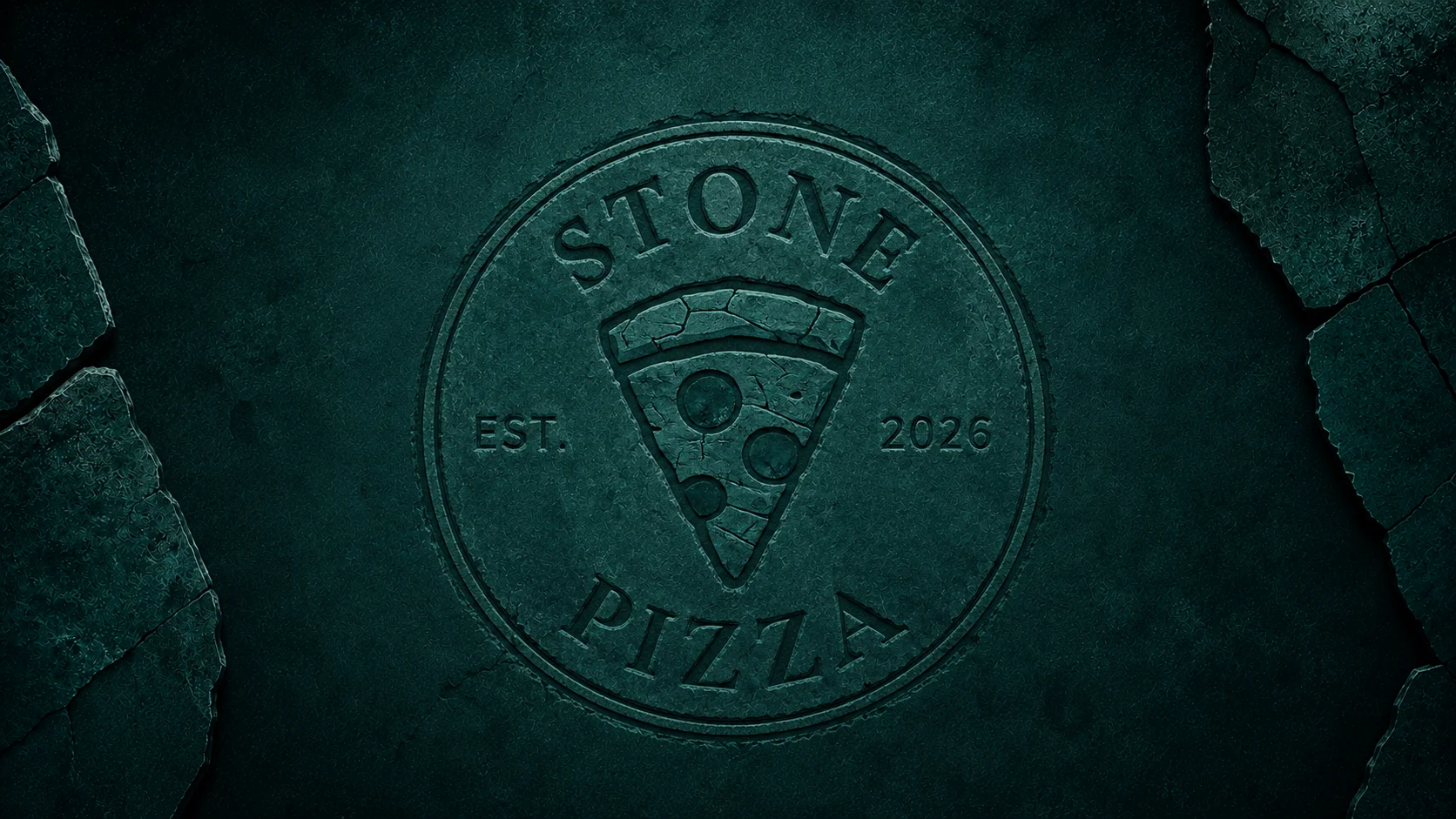 Stone Pizza logo established in 2026 with a textured background