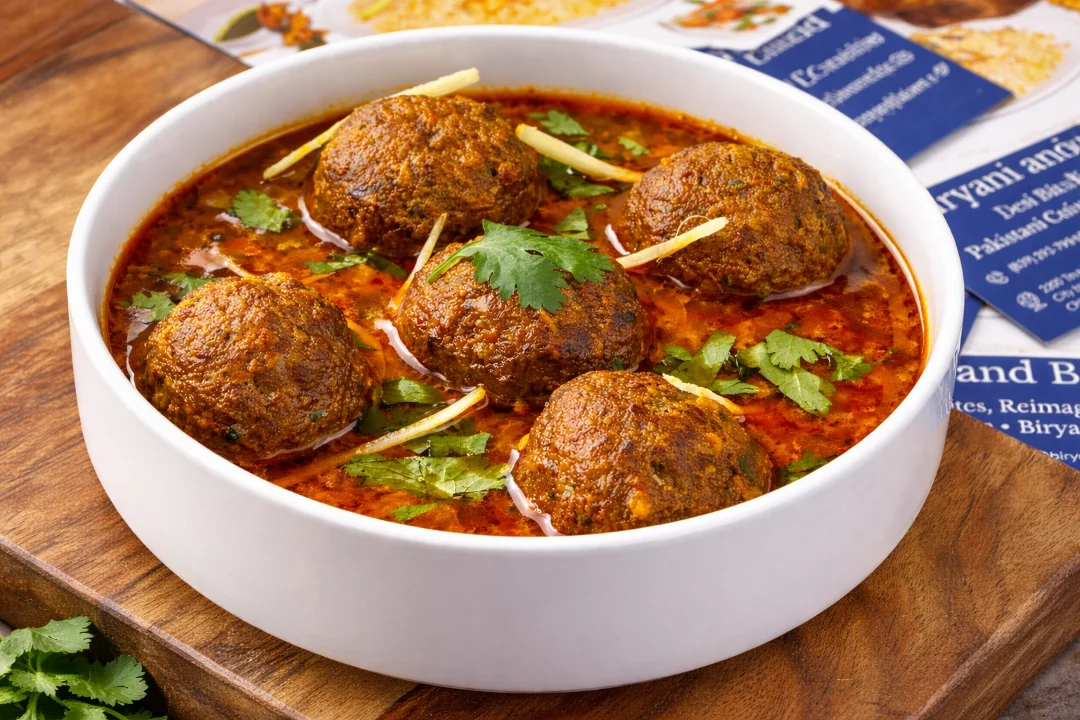 Masala Beef Kofta (Meat Balls) with two Garlic Naans (bread)