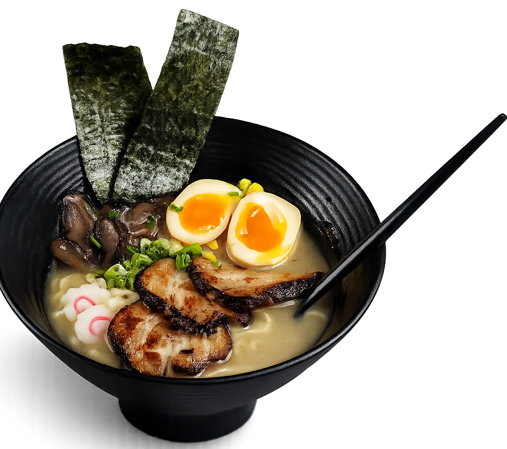 Japanese tonkotsu ramen with soft-boiled eggs