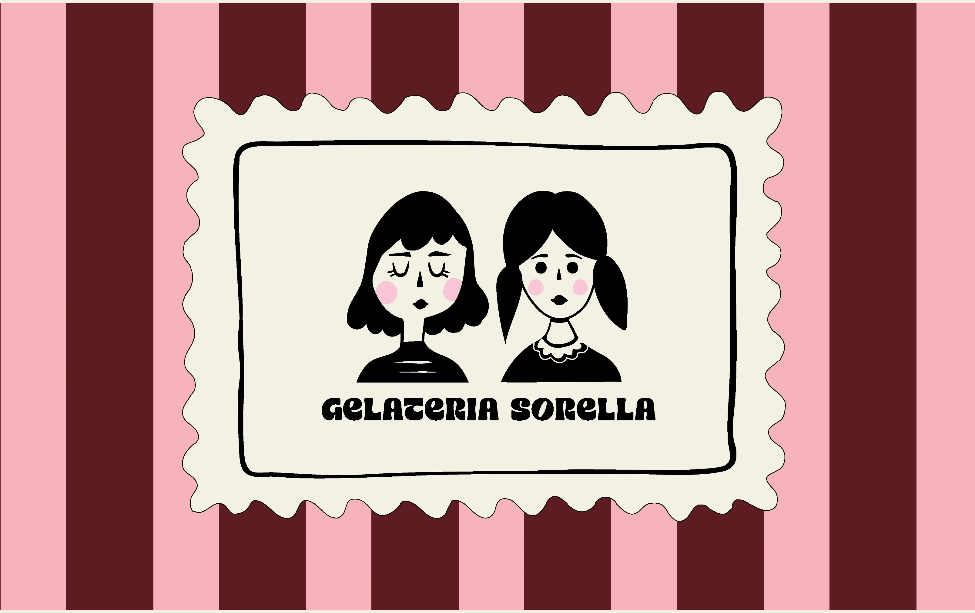 Logo design for Gelateria Sorella featuring two illustrated characters