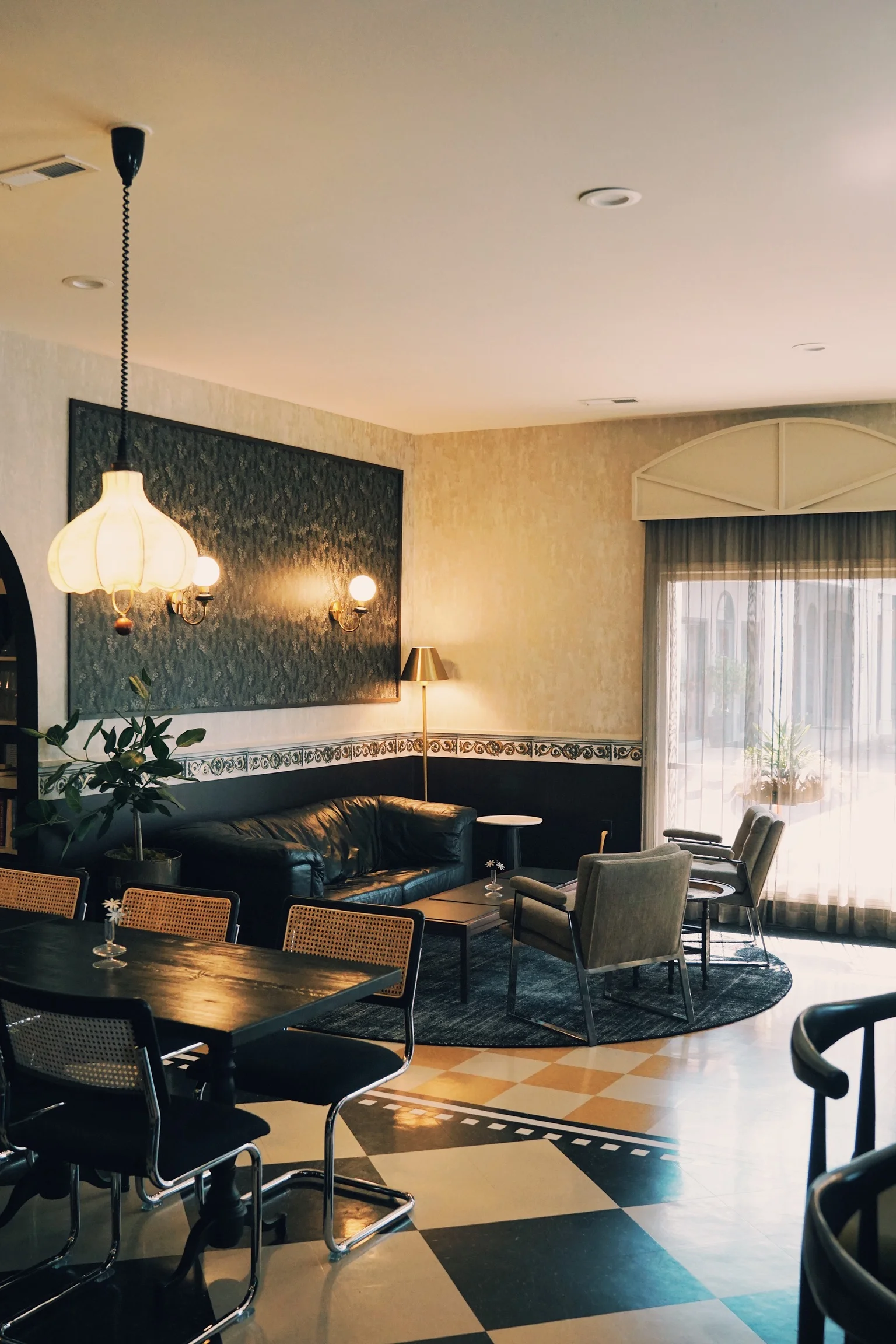 Stylish restaurant interior with modern decor and cozy seating