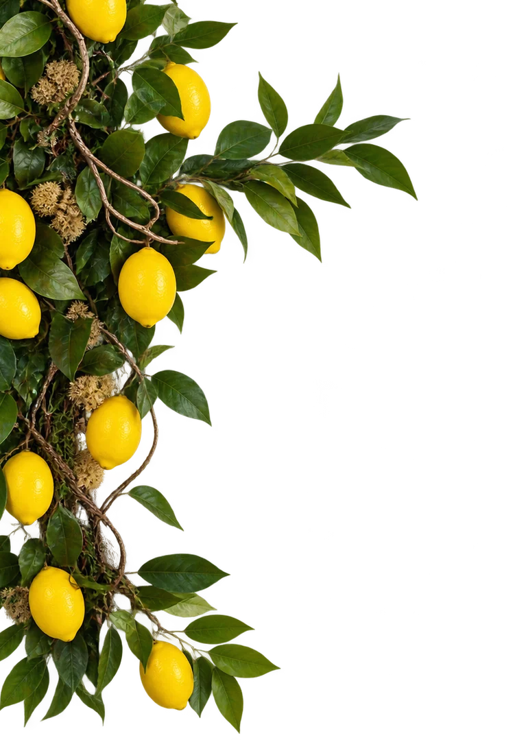 Vibrant lemon branch with fresh lemons and green leaves