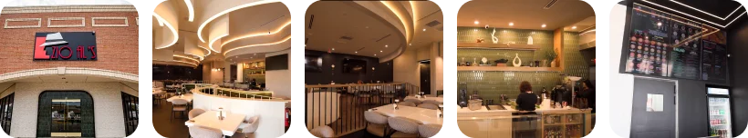 Modern restaurant exterior with stylish signage