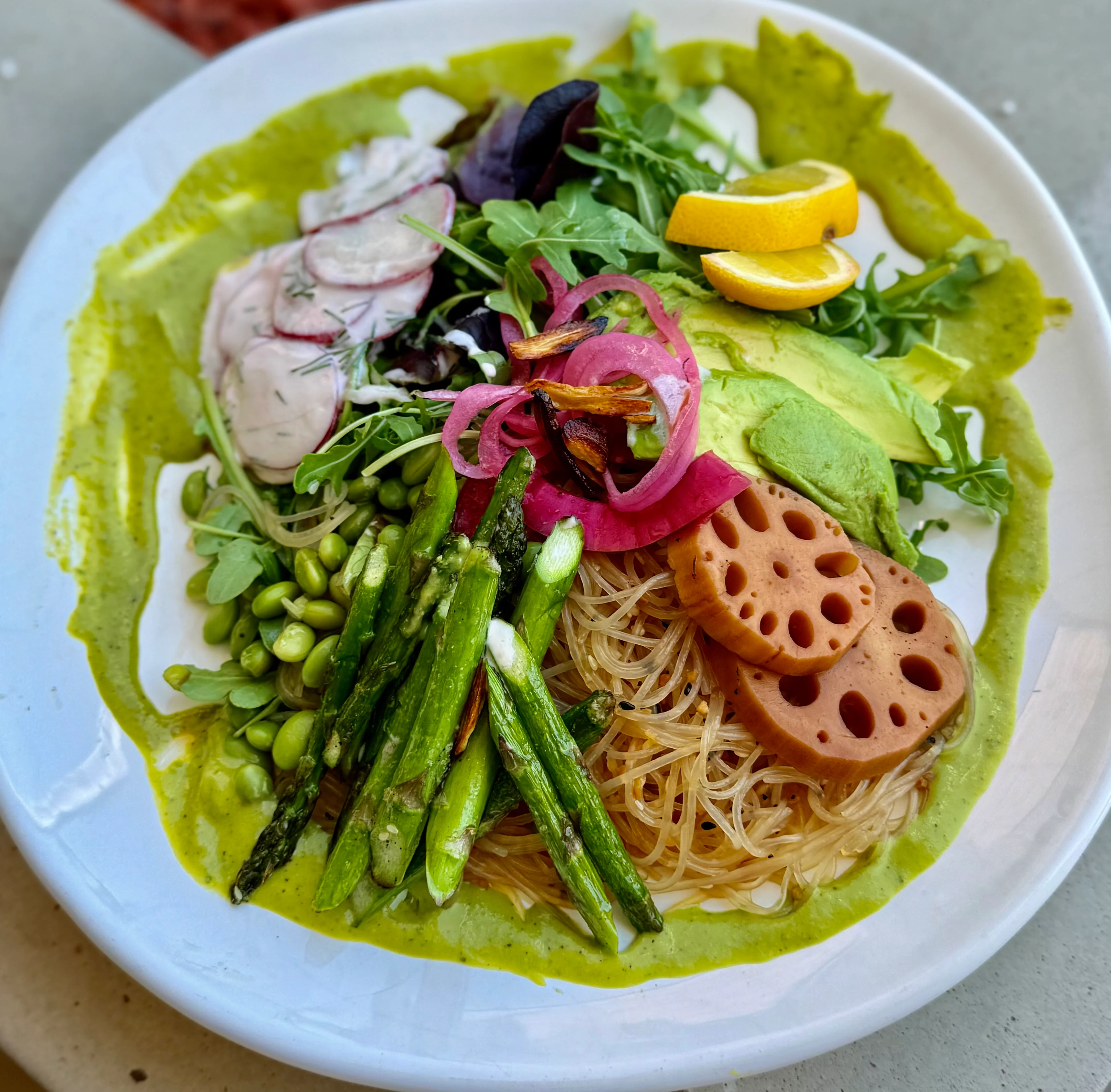 Colorful Asian-inspired noodle salad with fresh vegetables