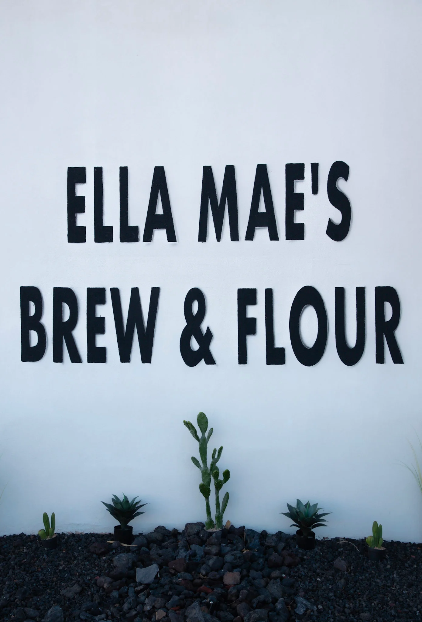 Sign for Ella Mae's Brew & Flour restaurant