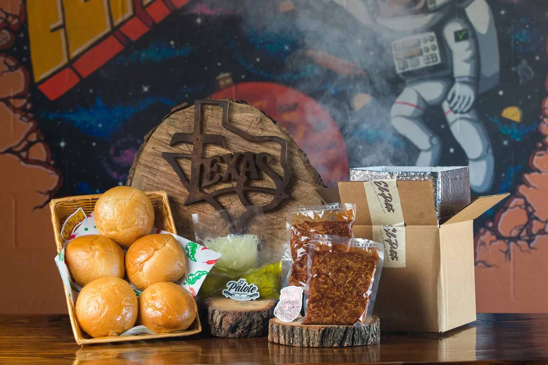 Texas-style barbecue platter with fresh bread and smoked meats