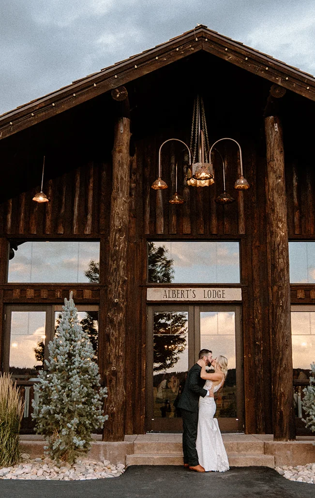 Charming lodge exterior with rustic wooden architecture