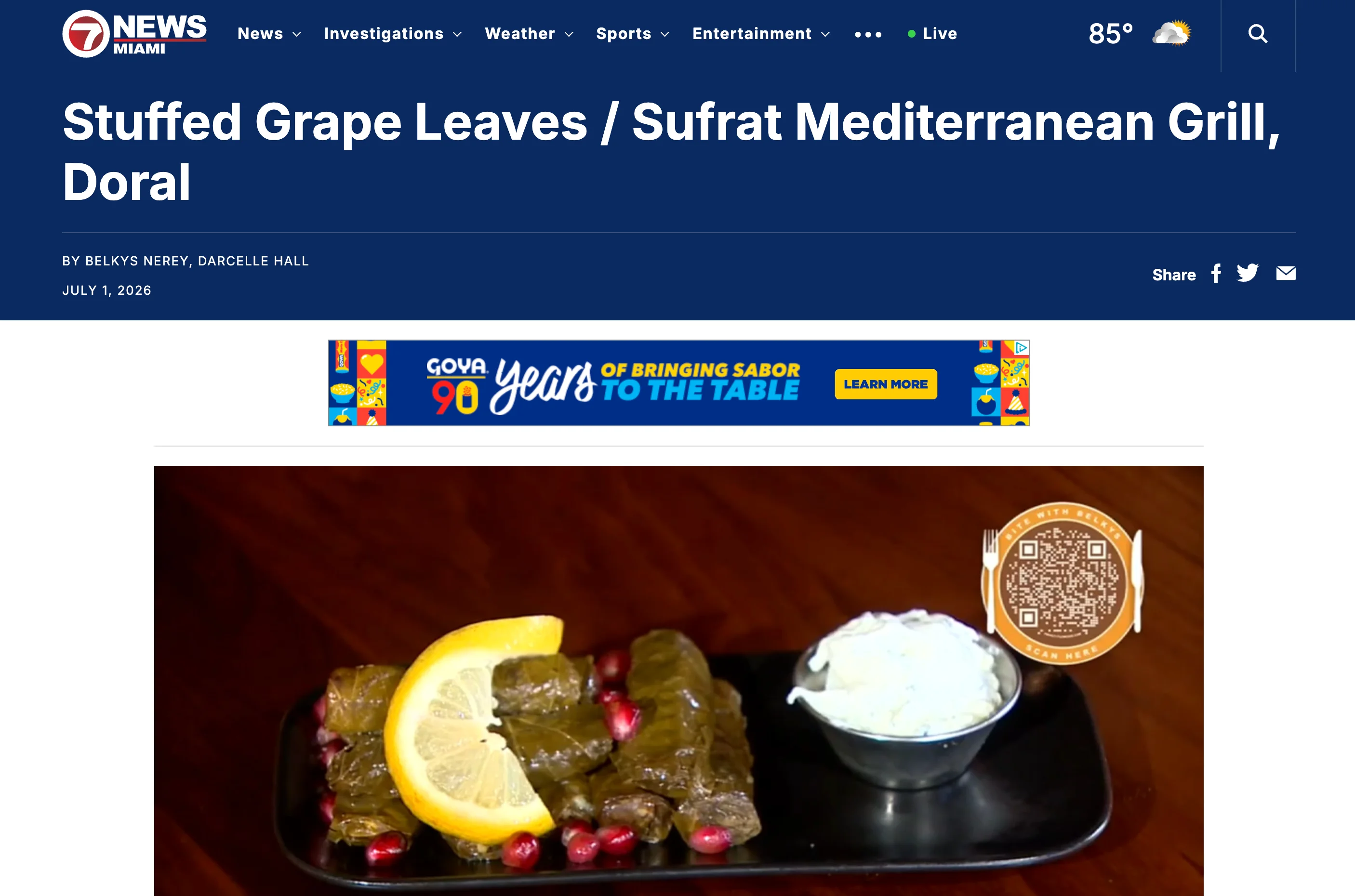 Stuffed Grape Leaves / Sufrat Mediterranean Grill, Doral