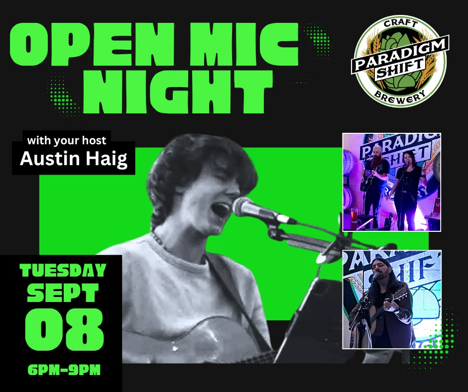 Open mic night event at Paradigm Shift Brewery with live performances