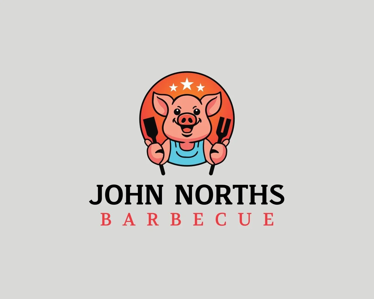 Logo of John North's Barbecue featuring a cheerful pig mascot