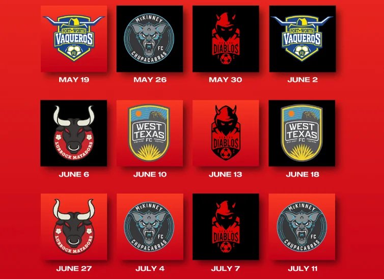 Schedule of soccer matches featuring various teams and dates.